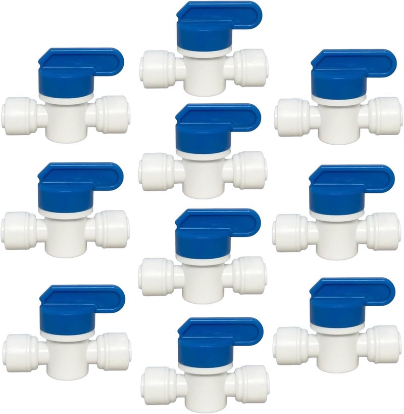 Madavoon 10 pcs Inline Shut Off Ball Valve 3/8 inch OD Tubing&Hose&Pipe Use Plastic Quick Connect Fittings for Water Purifier RODI System - Image 1